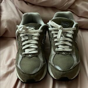 New Balance Khaki and White Running Shoes